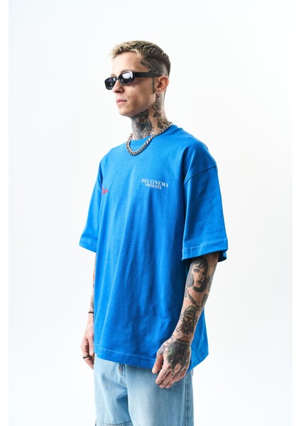Erkek Godfather Baskılı Oversize T-Shirt Mavi fiyatları