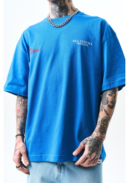 Erkek Godfather Baskılı Oversize T-Shirt Mavi fırsatları