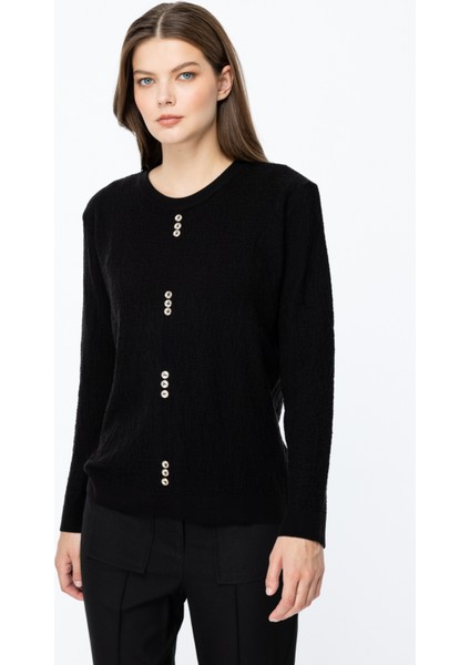 46395 Onteks Sıfır Yaka Önü Düğmeli Kazak fiyatları