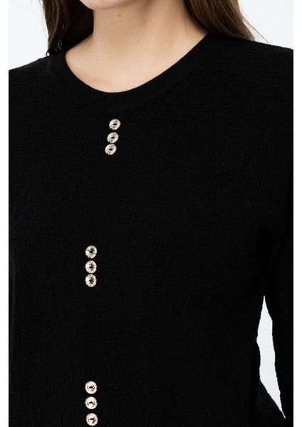 46395 Onteks Sıfır Yaka Önü Düğmeli Kazak modelleri