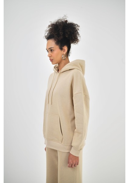Kadın Basic Oversize Hoodie Pembe