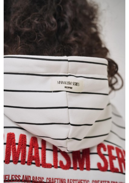 Kadın Minimalism Series Nakışlı Oversize Hoodie Ekru