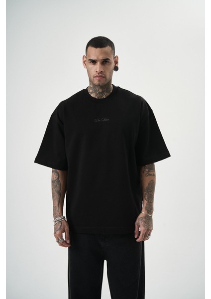 Erkek Da Vinci Baskılı Oversize T-Shirt Siyah