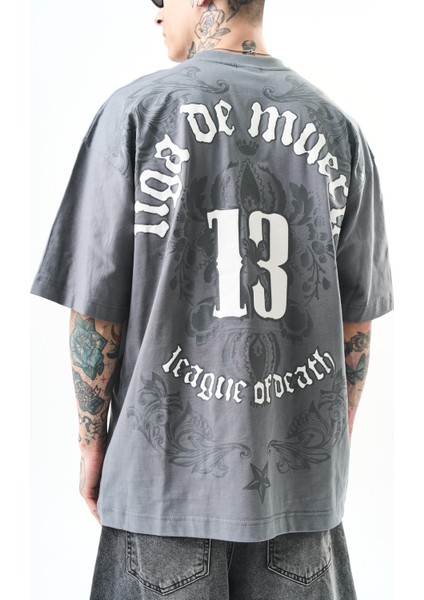 Erkek 13 Baskılı Oversize T-Shirt Füme fırsatları