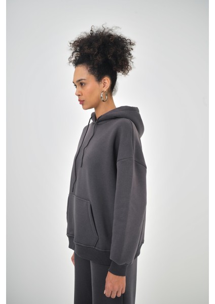 Kadın Basic Oversize Hoodie Pembe