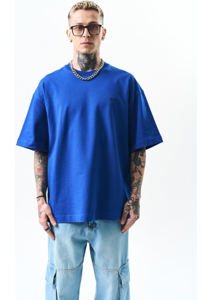 Erkek Respire Yazı Detaylı Oversize T-Shirt Saks