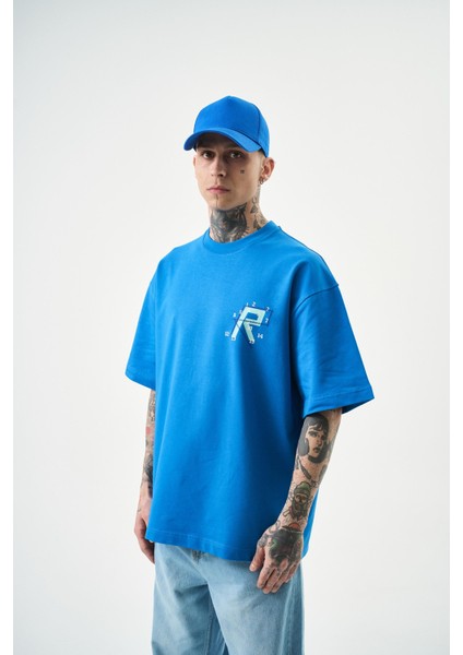 Erkek Numbers Of R Nakışlı Oversize T-Shirt Mavi fiyatları