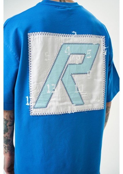Erkek Numbers Of R Nakışlı Oversize T-Shirt Mavi indirimleri