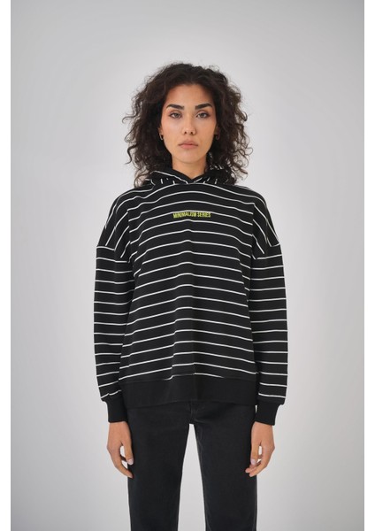 Kadın Minimalism Series Nakışlı Oversize Hoodie Ekru