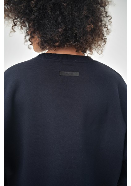 Kadın Basic Oversize Crop Sweatshirt Siyah