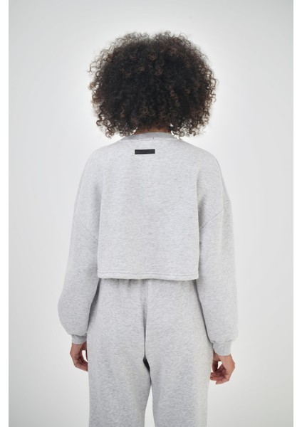 Kadın Basic Oversize Crop Sweatshirt Siyah
