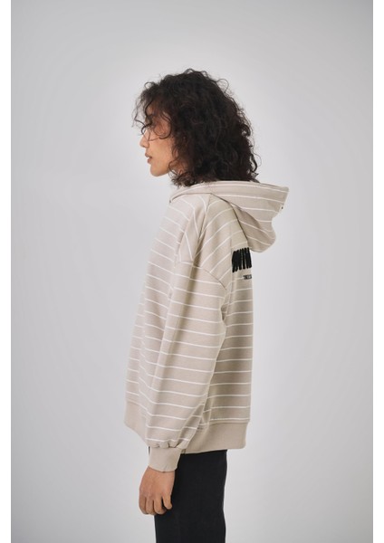 Kadın Minimalism Series Nakışlı Oversize Hoodie Ekru