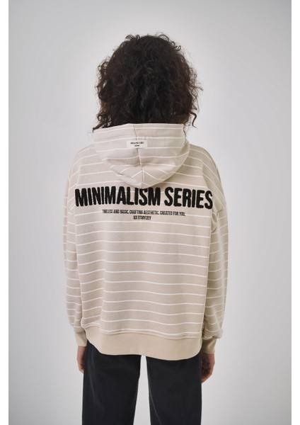 Kadın Minimalism Series Nakışlı Oversize Hoodie Ekru