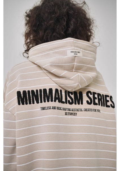 Kadın Minimalism Series Nakışlı Oversize Hoodie Ekru