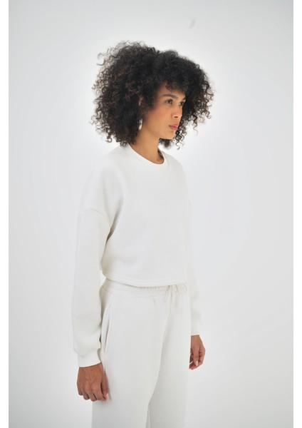 Kadın Basic Oversize Crop Sweatshirt Siyah