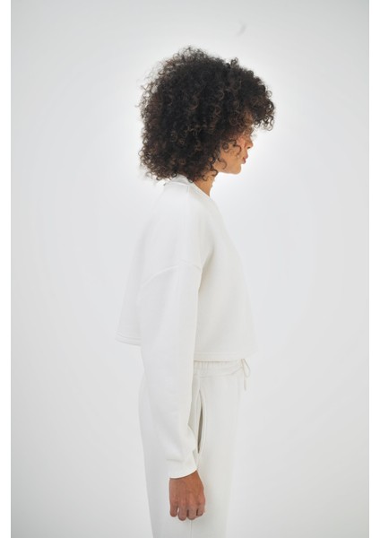 Kadın Basic Oversize Crop Sweatshirt Siyah