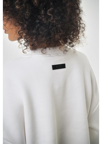 Kadın Basic Oversize Crop Sweatshirt Siyah