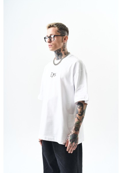 Erkek Eyes Baskılı Oversize T-Shirt Beyaz fiyatları