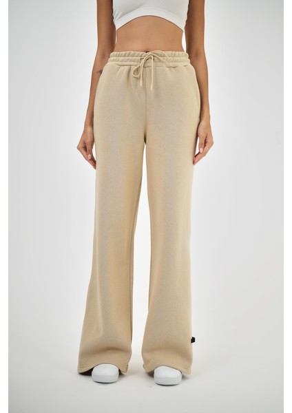 Kadın Beli Lastikli Basic Baggy Eşofman Altı Ekru