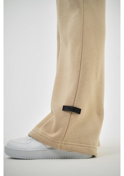 Kadın Beli Lastikli Basic Baggy Eşofman Altı Ekru