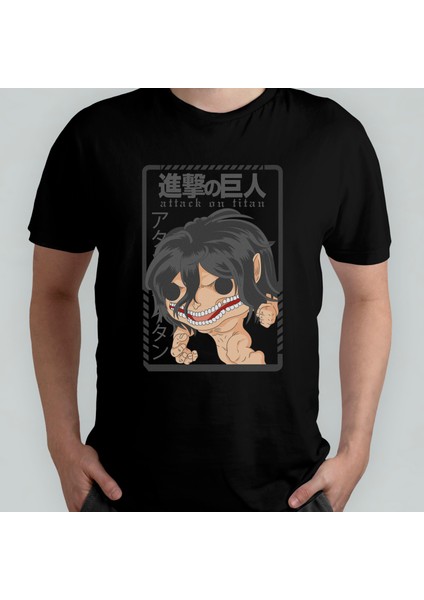 Attack On Titan Eren Jaeger Unisex %100 Pamuklu Bisiklet Yaka T-Shirt Model 9