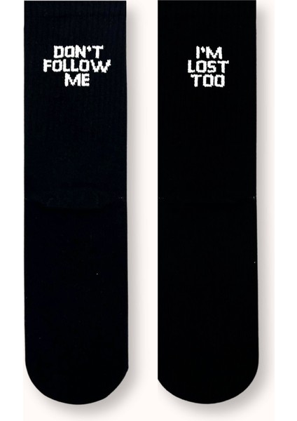 Don\'t Follow Me Yazılı Siyah Tenis Çorap