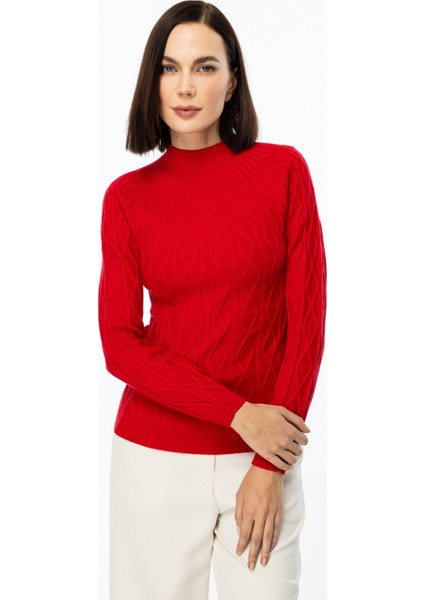 49323 Onteks Kazakbaklava Desenli Sıfır Yaka Kazak