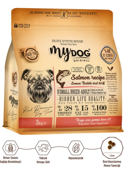 Mydog Orıgınal Az Tahıllı Somon Balıklı Küçük ve Orta Irk Köpek Maması 3kg
