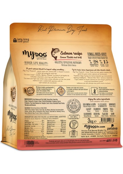 Mydog Orıgınal Az Tahıllı Somon Balıklı Küçük ve Orta Irk Köpek Maması 3kg