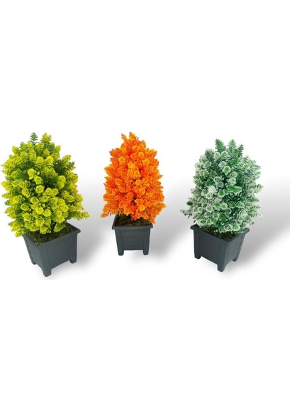 3lü Set Yapay Çiçek Bonsai Ağacı Kozalak Model Dekoratif Yapay Ağaç Bonzai 30*15 cm Siyah Kare Saksıda
