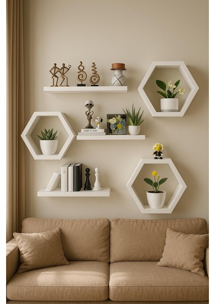 Beyaz Dekoratif Petek Duvar Rafı