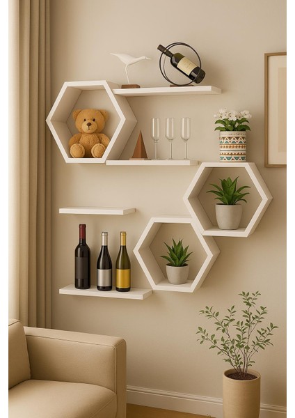 Beyaz Dekoratif Petek Duvar Rafı fiyatları