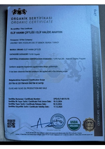 0.1 Asit Oranı Yüksek Polifenol (427++) Organik Sertifikalı Natürel Sızma Zeytinyağı 750 ml