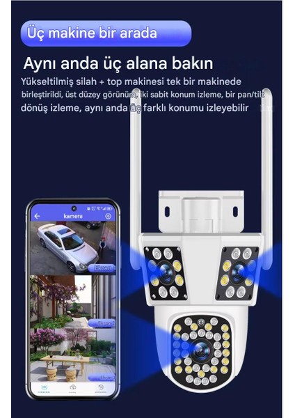 6mp 3 Lensli Akıllı Yapay Zeka Uyarısı ile 2.4g Kablosuz Ptz Kamera 10X Zoom CMR70 12GB SD KART HEDİYELİ