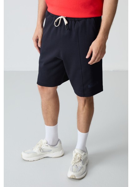 Fiesta - Lacivert Pamuklu Kalın Yumuşak Dokulu Oversize Fit Basic Erkek Şort Takım - 85259