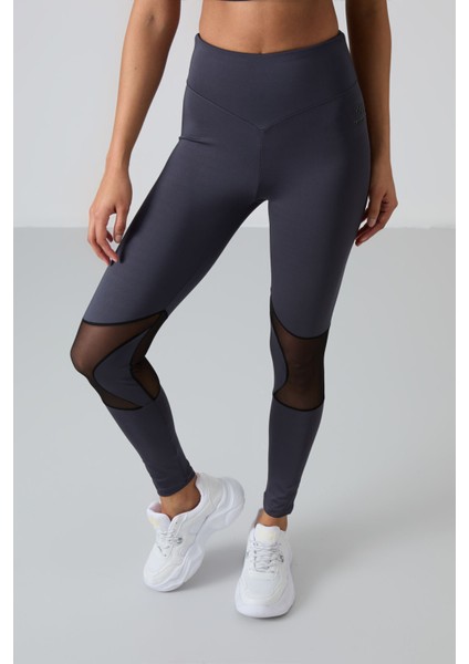 Antrasit Polyester Esnek Standart Fit Performans Kadın Tayt Takım - 95331