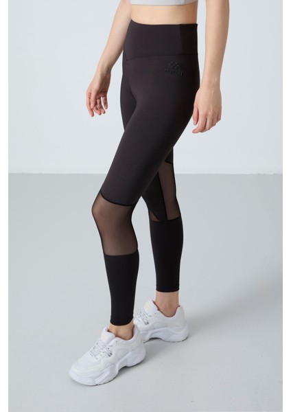Taş - Siyah Polyester Esnek Standart Fit Performans Kadın Tayt Takım - 95331