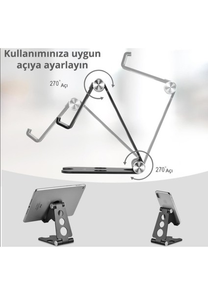 Telefon Stand Çelik Teknoloji Ev Yaşam Kılıflı Gümüş 270 Derece Açılı 1 Adet modelleri