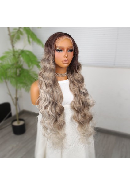 Rus Kumralı Beyaz Platin Ombreli Işıltılı Ekstra Uzun Fiber Sentetik Dalgalı Tül Peruk fiyatları