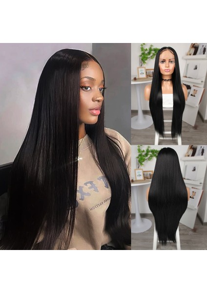 Siyah Ekstra Uzun Fiber Sentetik Düz Tül Peruk