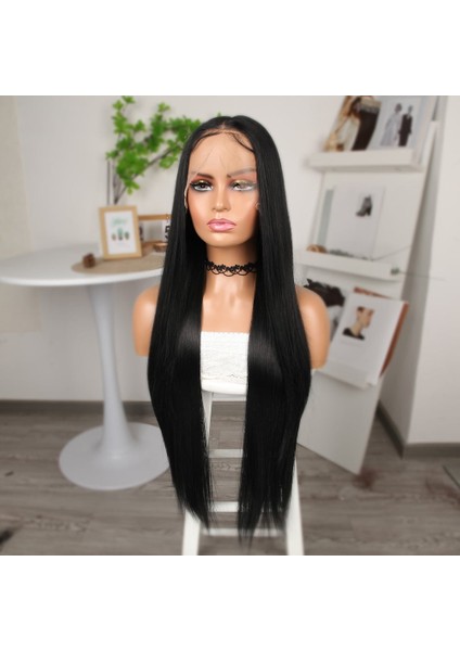 Siyah Ekstra Uzun Fiber Sentetik Düz Tül Peruk fırsatları