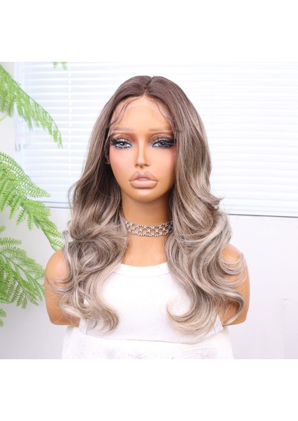 Açık Kumral Platin Ombreli ve Işıltılı Bebek Saçlı Fiber Sentetik Tül Peruk fırsatları