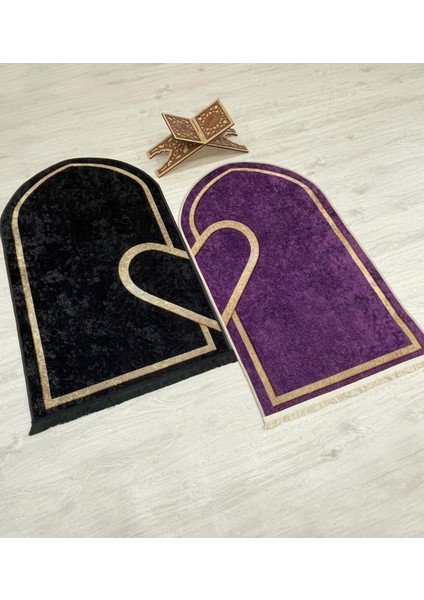 2 Li Çift Seccadesi Ebat 75 x 125 Siyah - Mor