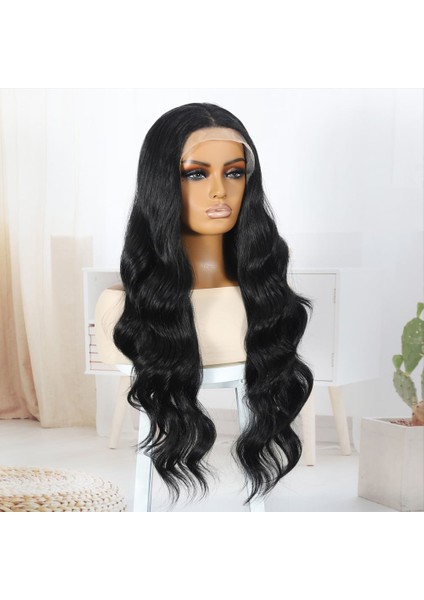Siyah Fiber Sentetik Su Dalgalı Tül Peruk modelleri