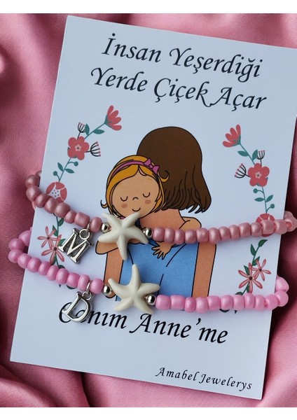 Anneler Gününe Özel Deniz Yıldızı ve Harf Charmlı Anne Kız Bilekliği modelleri