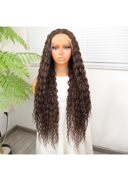Afro Dalga Kumral Fiber Sentetik Tül Peruk