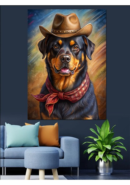 Kovboy Köpek Dekoratif Kanvas - Mdf Ahşap Tablo