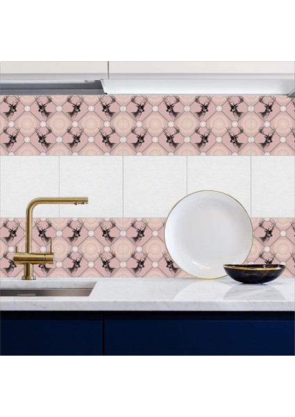 Mutfak Tezgah Arası Kendinden Yapışkanlı Folyo Kaplama Pembe Geyikli 60 cm x 100 cm