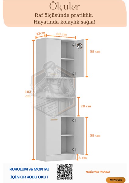 Tamamı Mdf 4 Kapaklı ve Açık Raflı Çok Amaçlı Mutfak Dolabı/kavanozluk/kiler Dolabı fırsatları