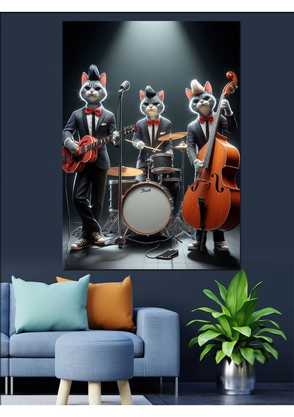 Kedi Orkestrası Dekoratif Kanvas - Mdf Ahşap Tablo fiyatları